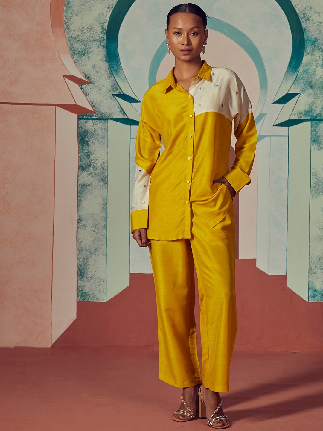 

Stylefables Long Sleeves Shirt & Mid-Rise Trouser Co-Ords, Yellow