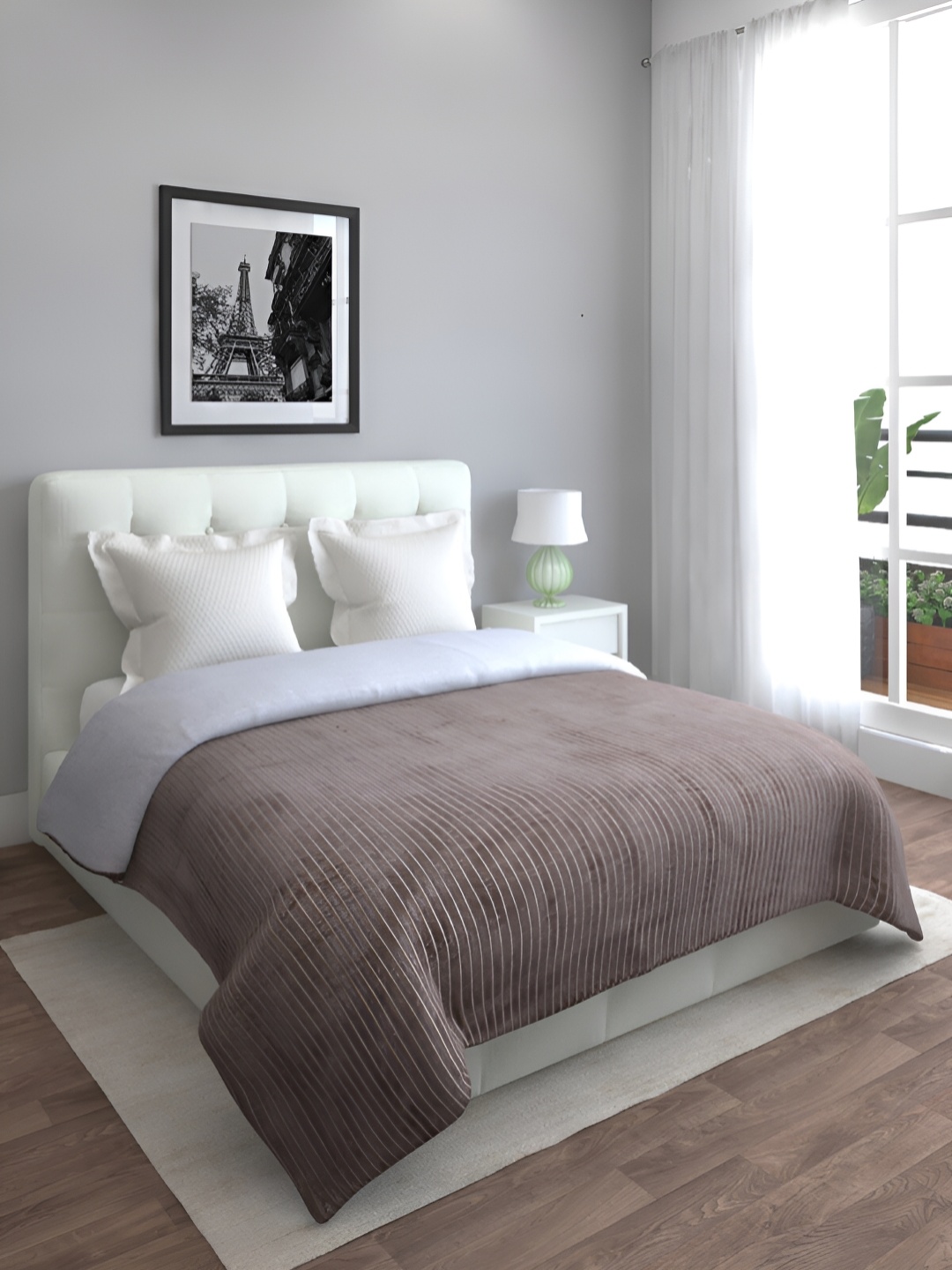 

Aura Brown Striped Woollen AC Room 500 GSM Reversible Double Bed Blanket