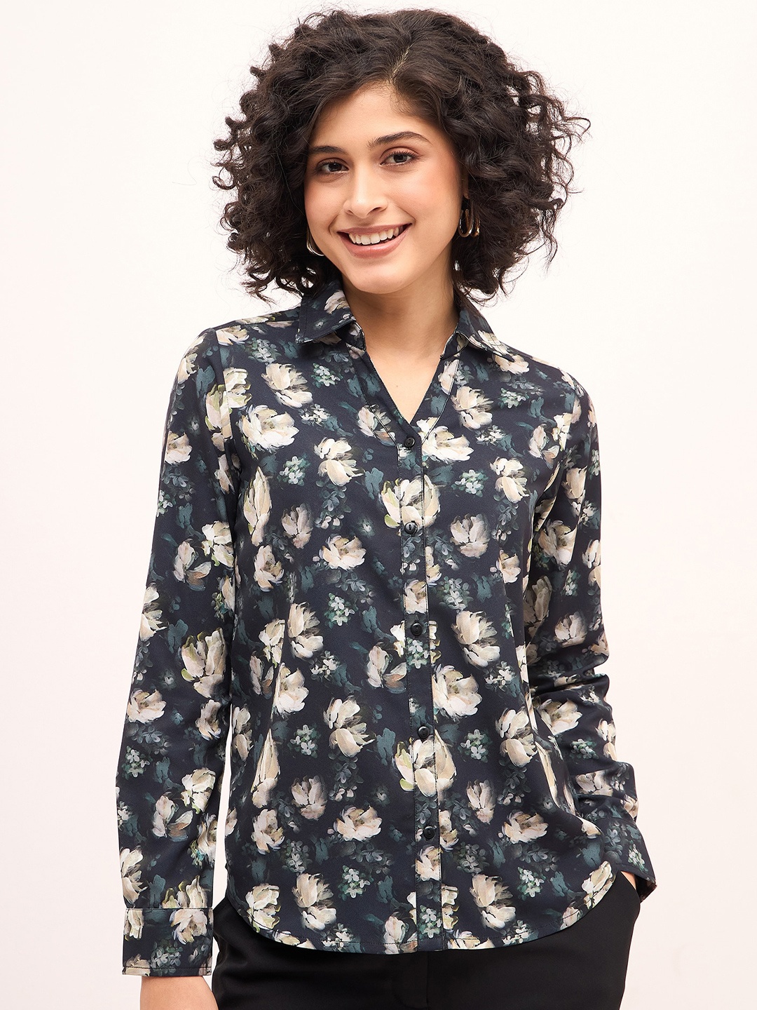 

SALT ATTIRE Artful Impressions Floral Printed Casual Shirt, Navy blue