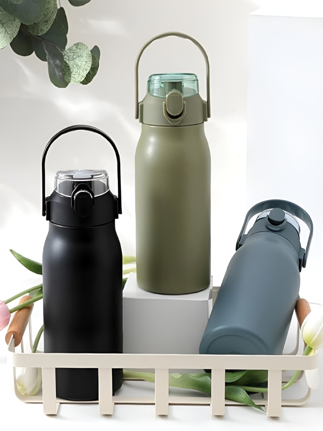 

Kuber Industries Green 2 Pieces Stainless Steel Water Bottles 1 L Each