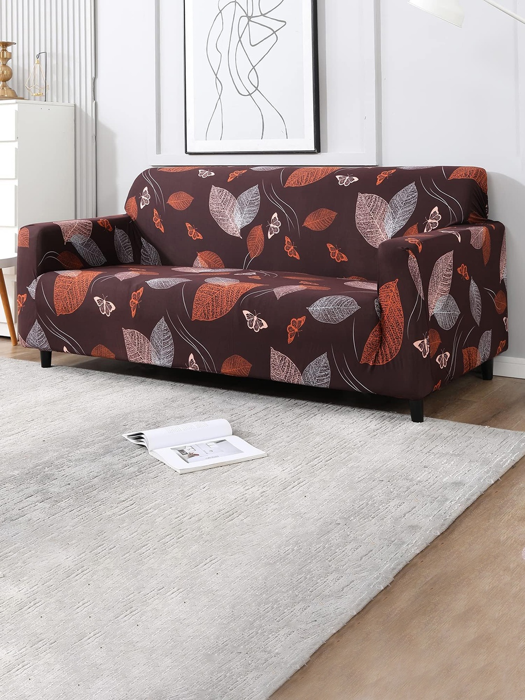 

Furshine Orange & Blue Geometric Printed Triple Seater Sofa Cover With Arms