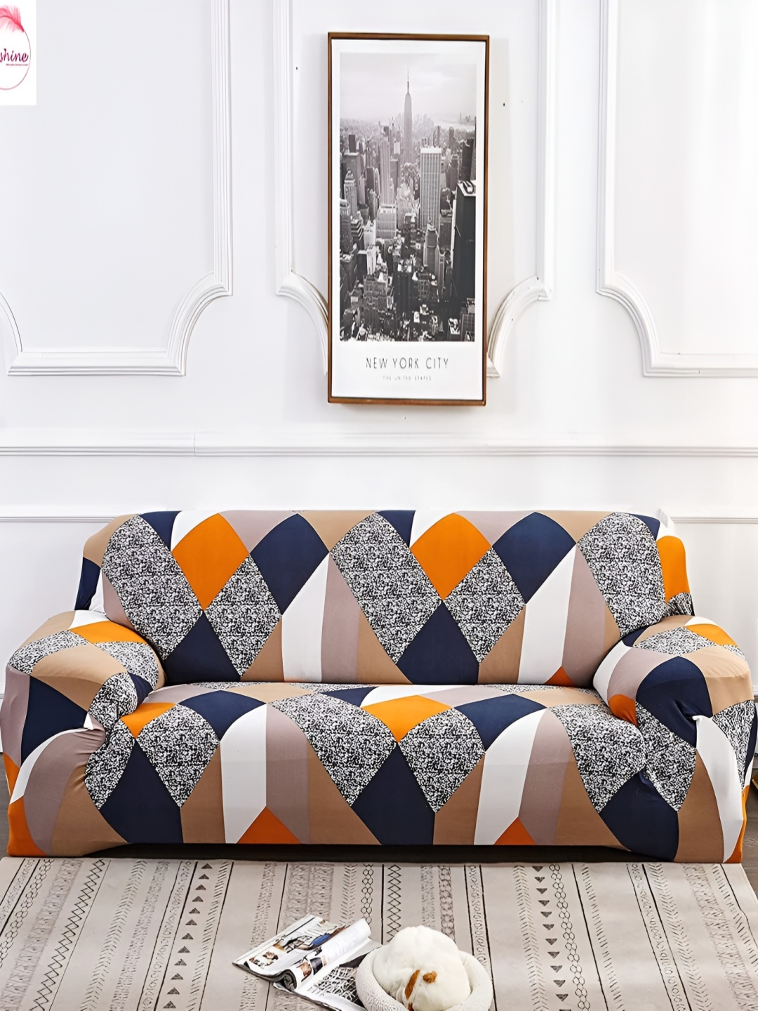 

Furshine Orange & Brown Geometric Printed Single Seater Sofa Cover With Arms