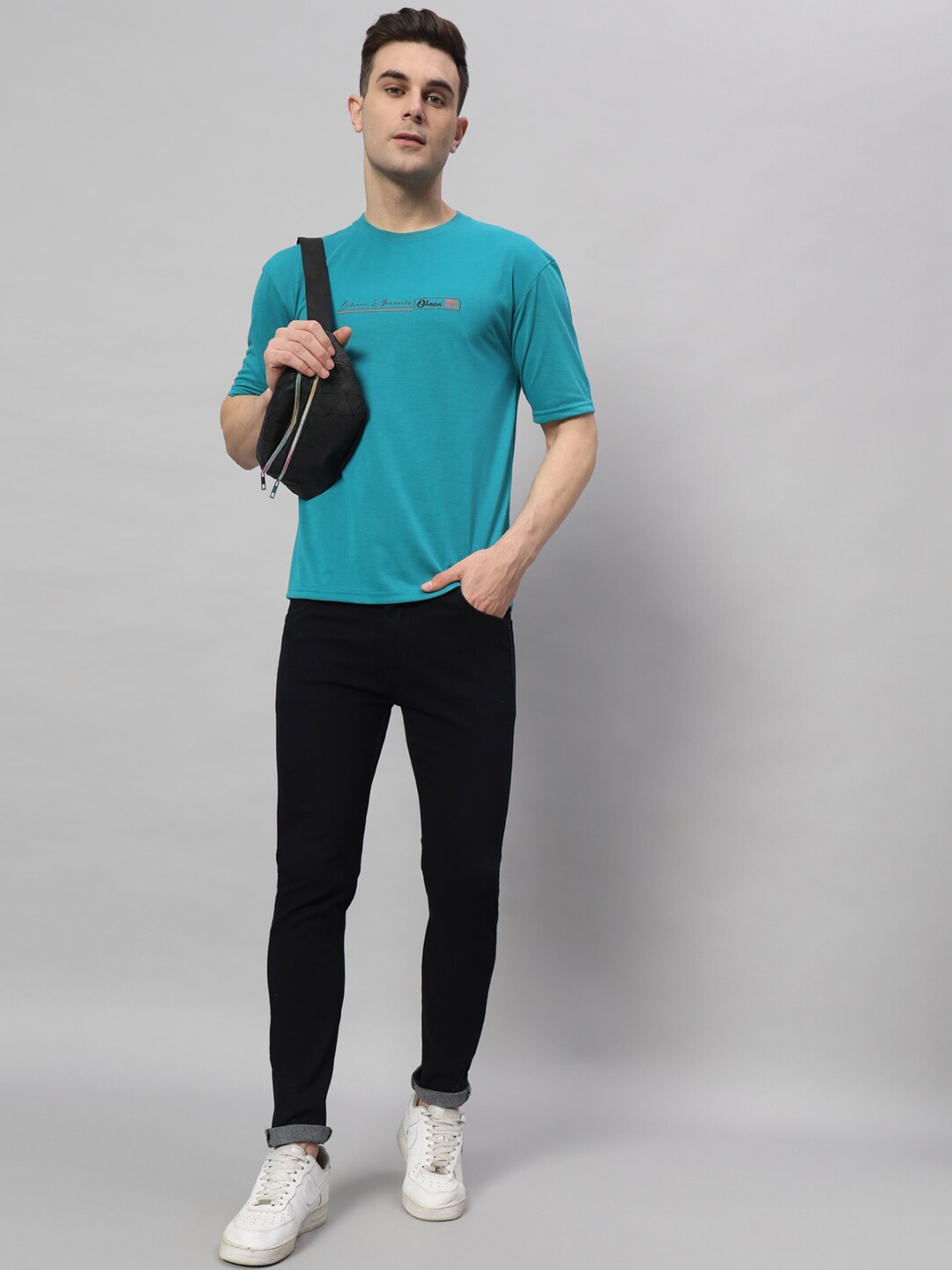 

Obaan Printed Round Neck T-shirt, Teal