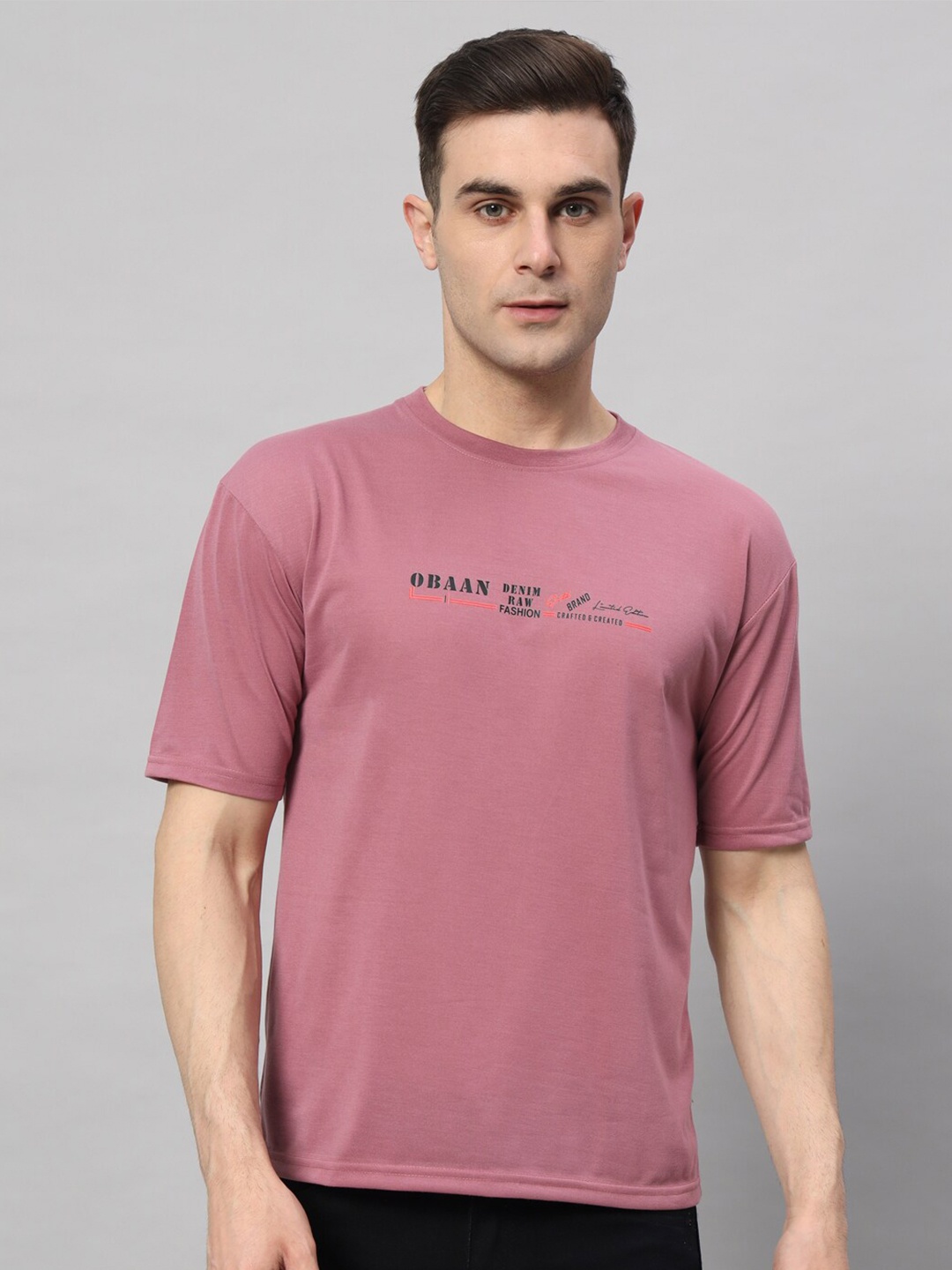 

Obaan Typography Printed Round Neck Cotton T-shirt, Purple