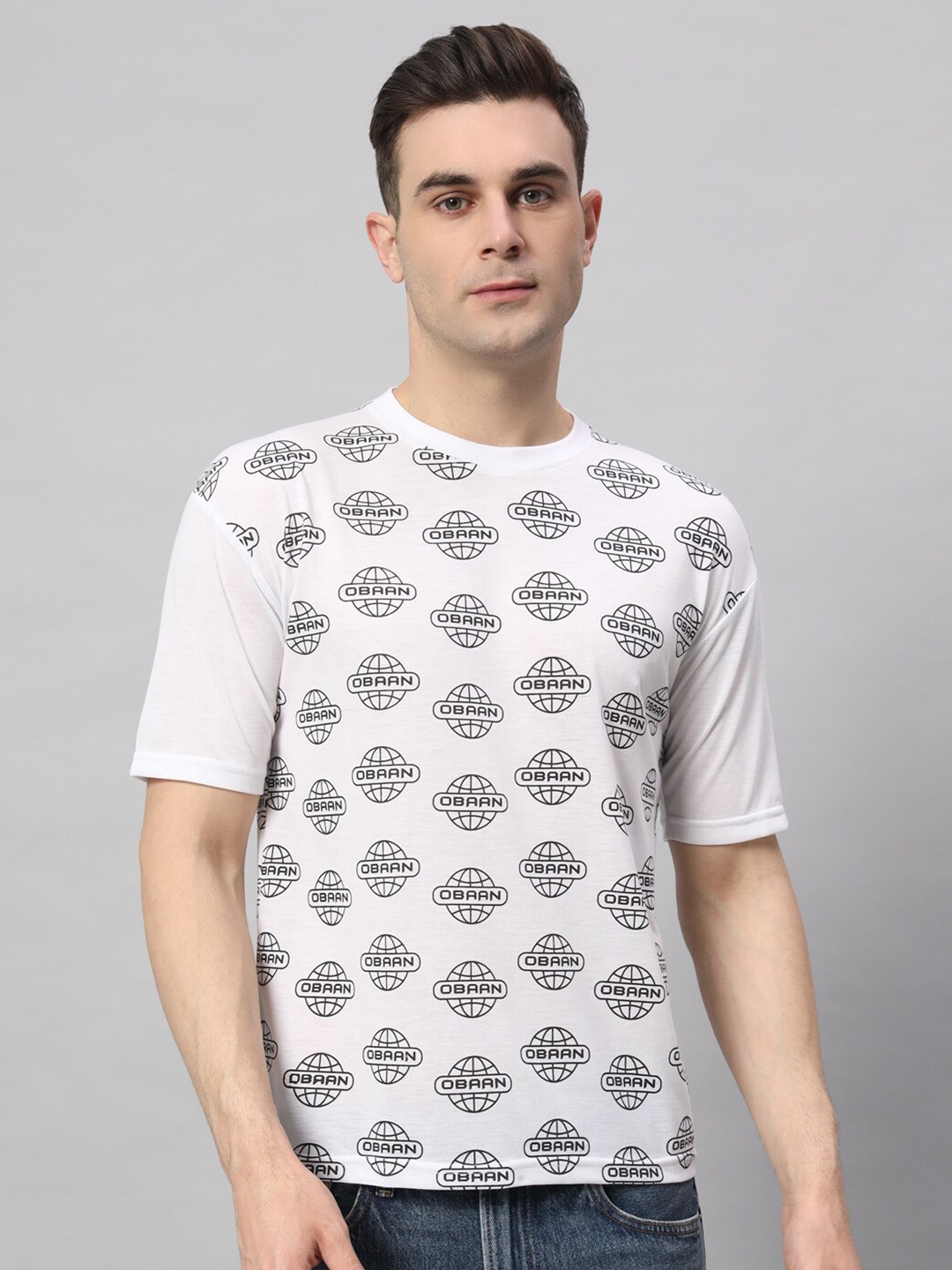 

Obaan Typography Printed Round Neck Cotton T-shirt, White