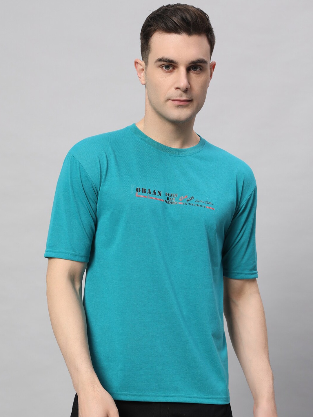 

Obaan Printed Round Neck T-shirt, Teal