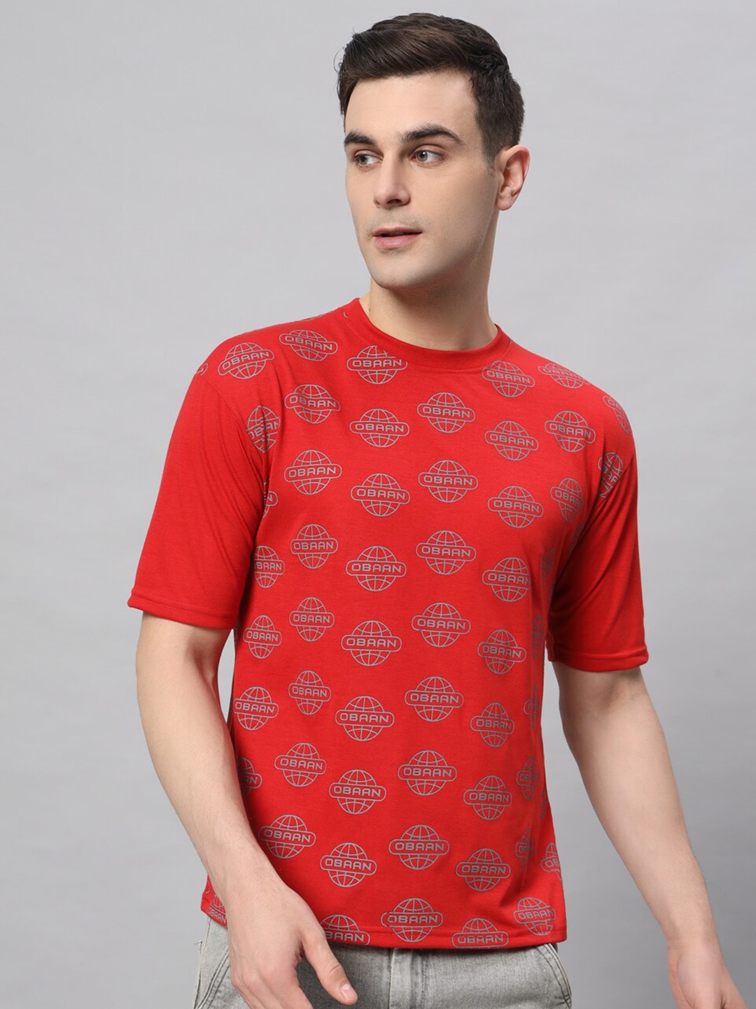 

Obaan Printed Round Neck T-shirt, Rust