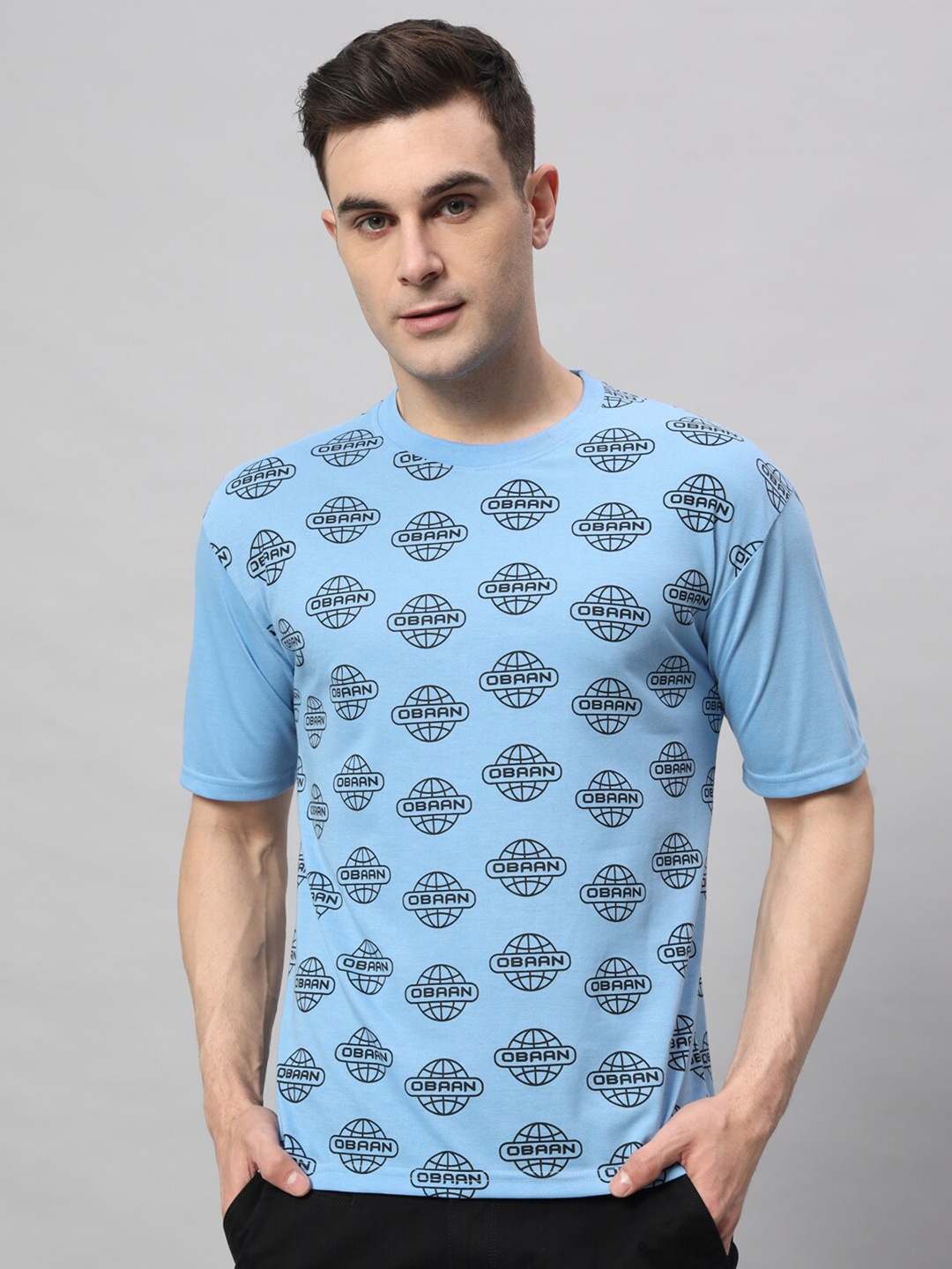 

Obaan Typography Printed Round Neck Cotton T-shirt, Blue