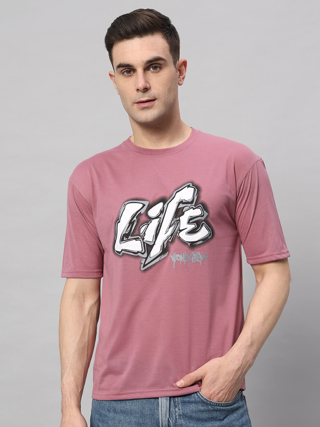 

Obaan Graphic Printed Round Neck Cotton T-shirt, Purple
