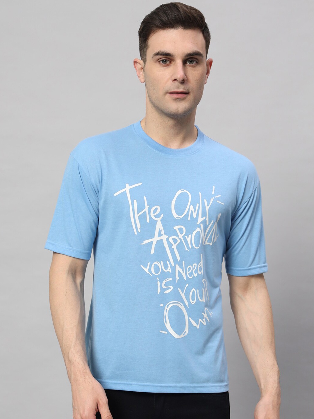 

Obaan Typography Printed Round Neck Cotton T-shirt, Blue