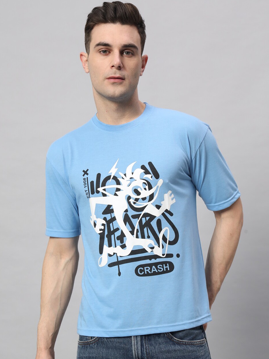

Obaan Printed Round Neck T-shirt, Blue