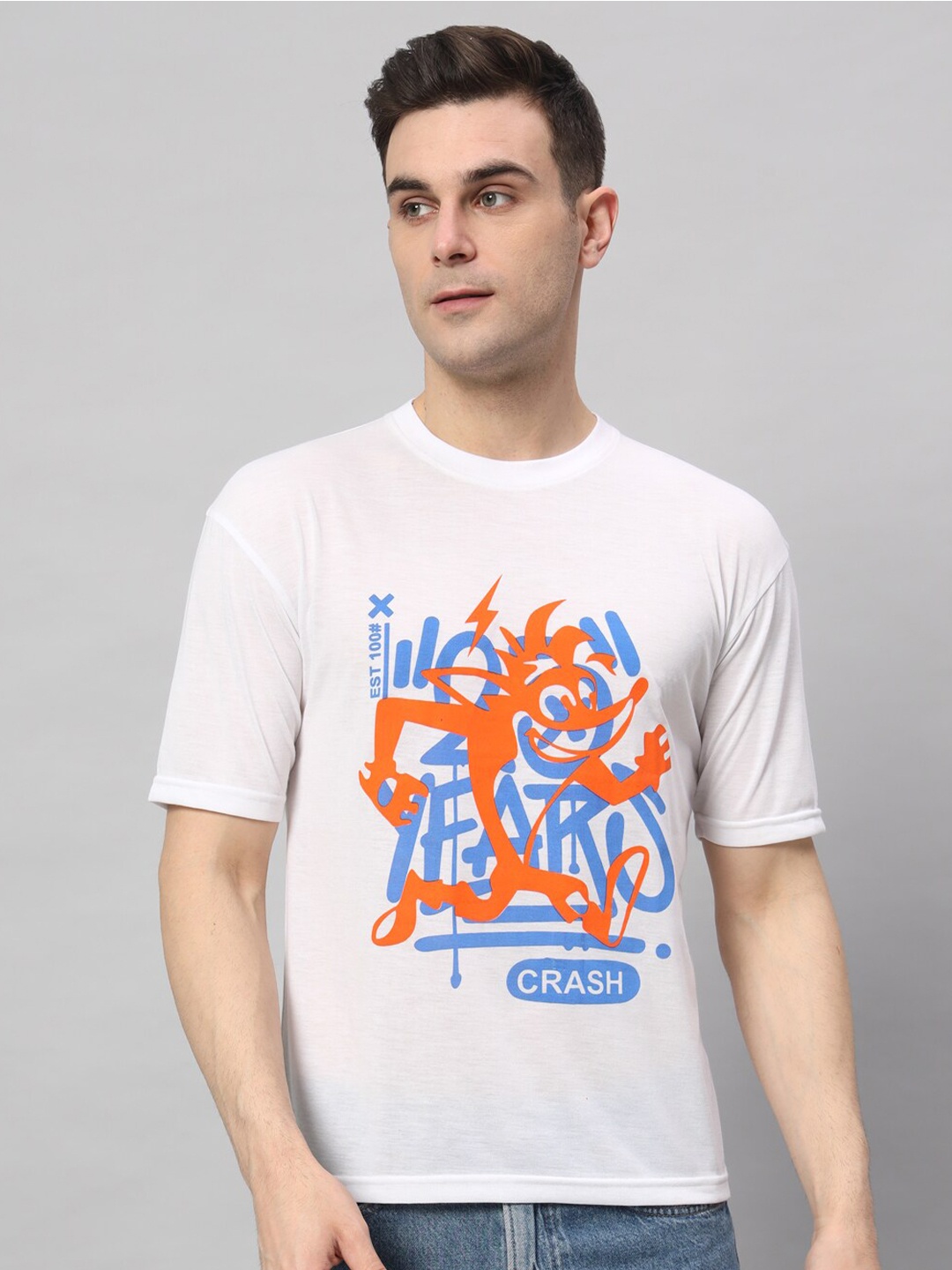 

Obaan Graphic Printed Round Neck Cotton T-shirt, White