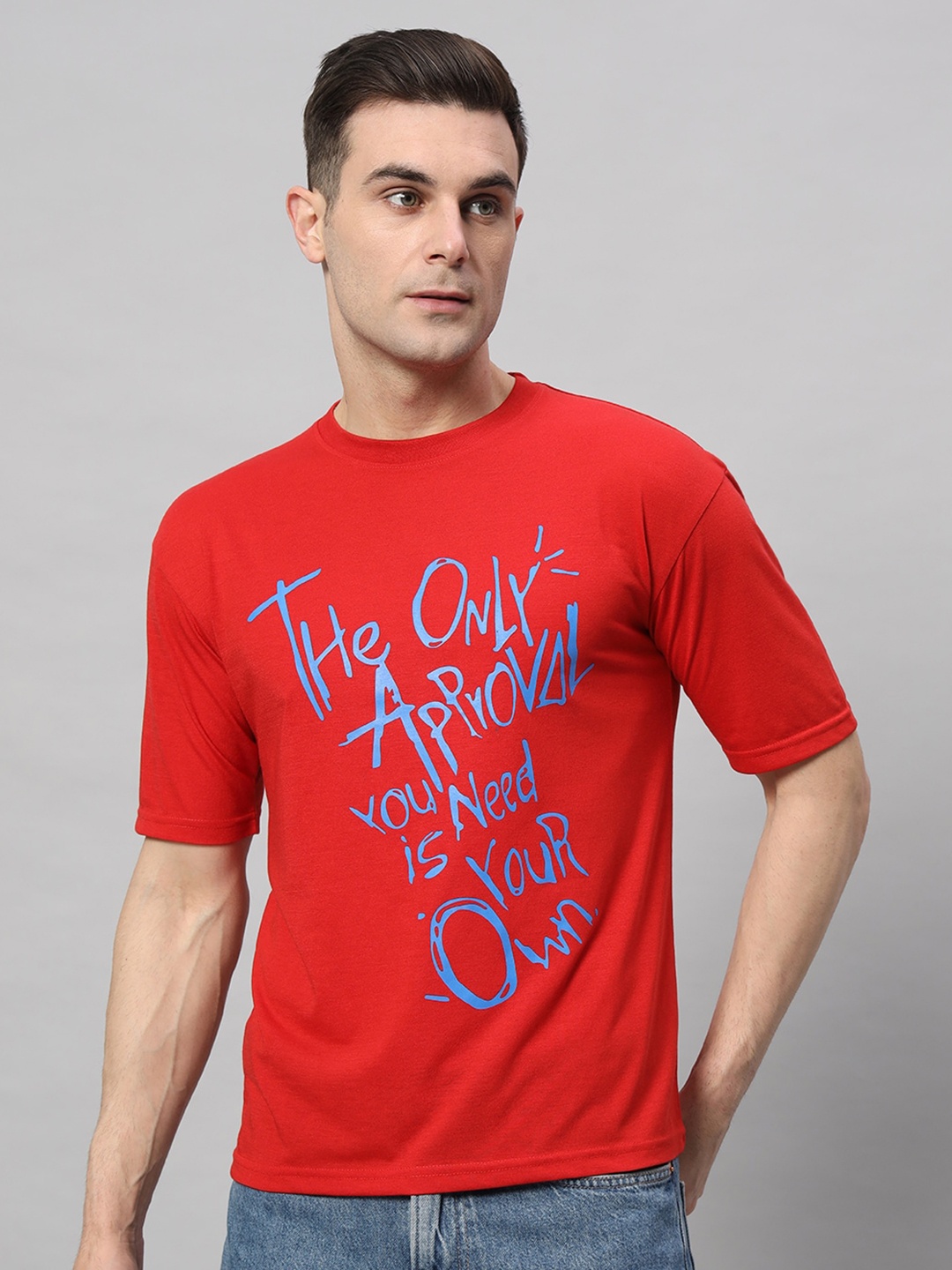 

Obaan Typography Printed Round Neck Cotton T-shirt, Rust