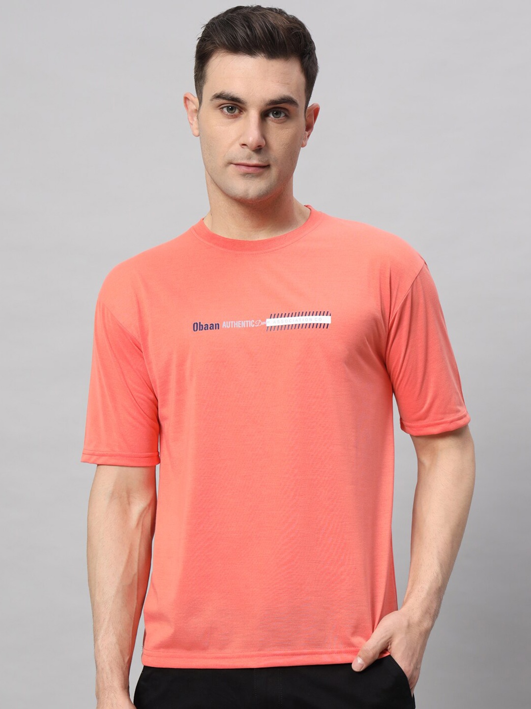 

Obaan Printed Round Neck T-shirt, Peach