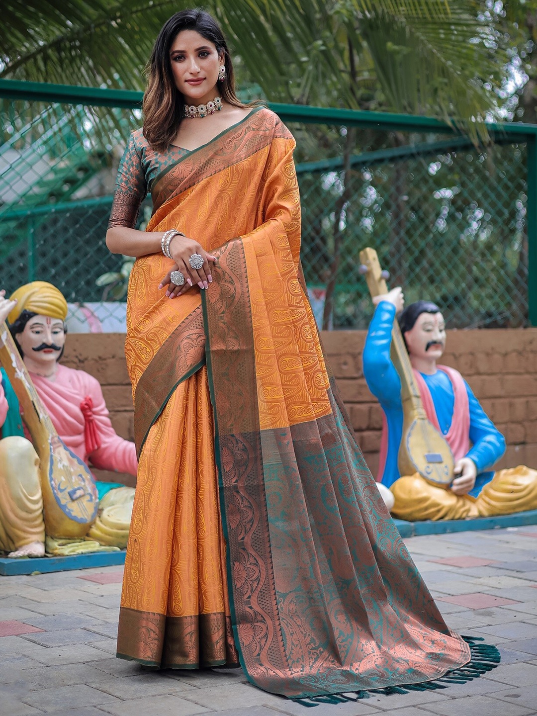 

Anouk Ethnic Motifs Woven Design Zari Kanjeevaram Saree, Mustard
