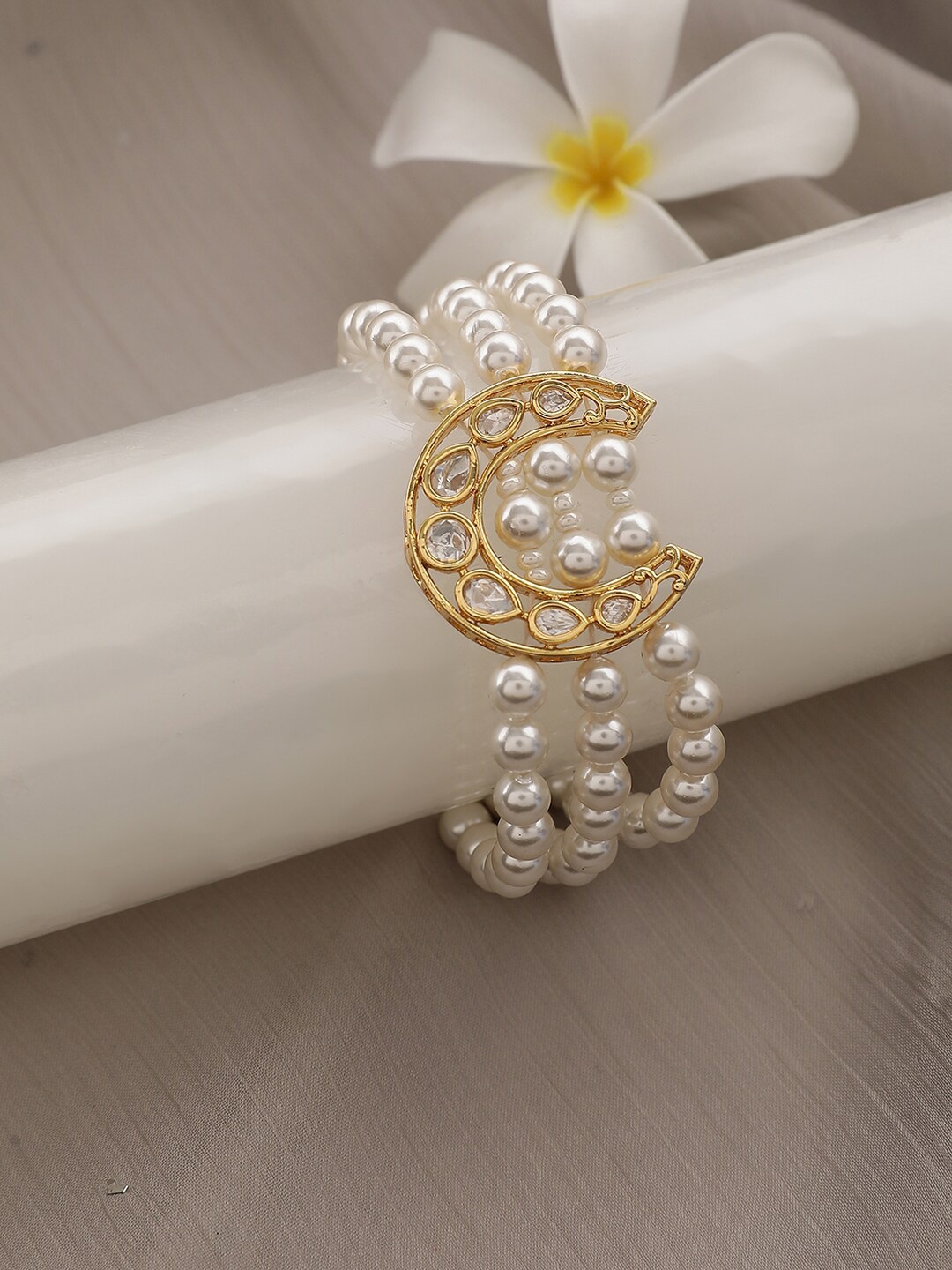 

XAGO Gold-Plated Kundan Studded & Pearls Beaded Wraparound Bracelet