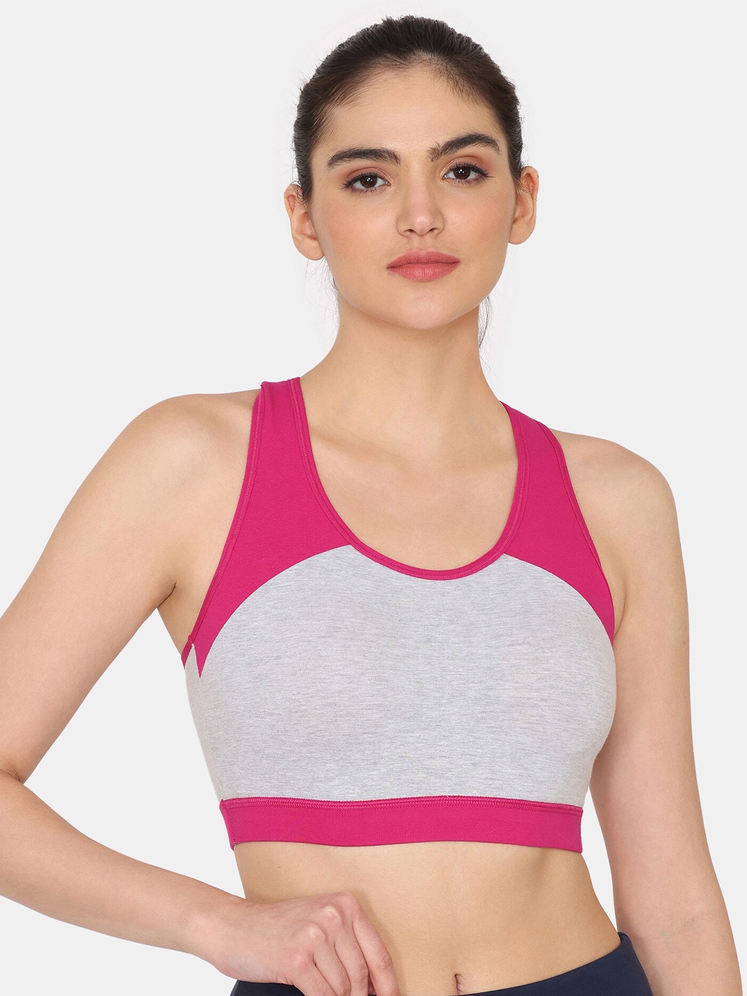 

Rosaline by Zivame Colourblocked Full Coverage Sports Bra With All Day Comfort, Grey