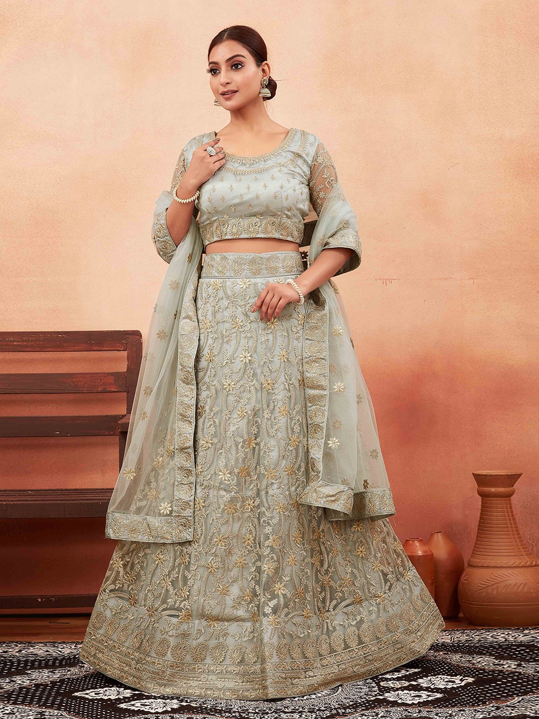 

Chandbaali Embroidered Semi-Stitched Lehenga & Unstitched Blouse With Dupatta, Blue