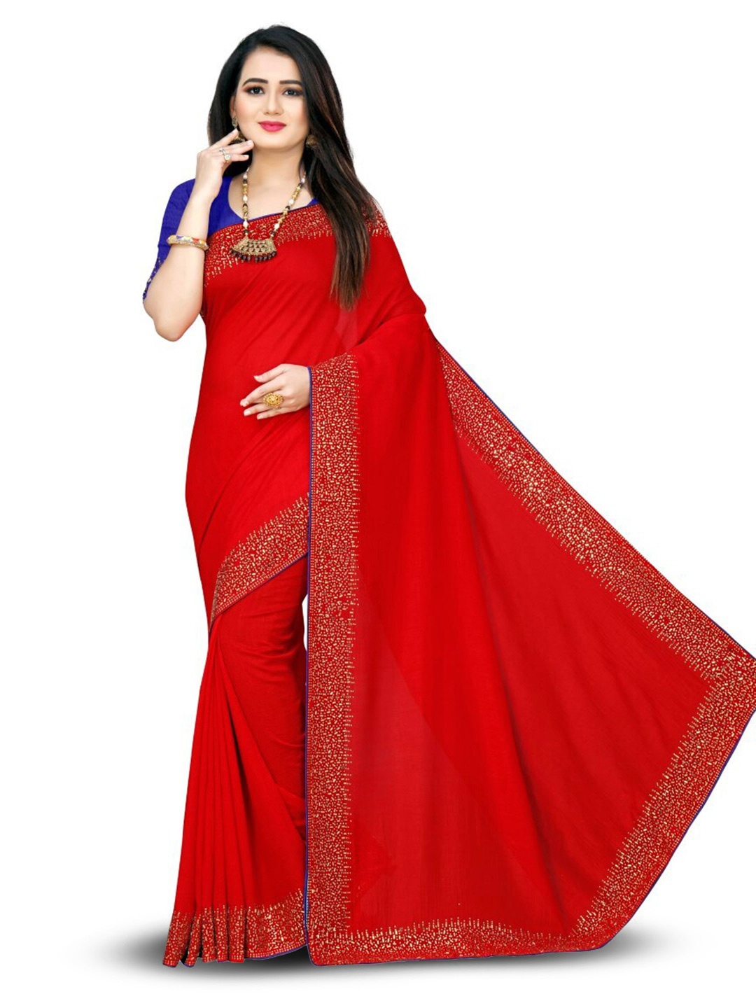 

SHAKTIJEN ENTERPRISE Embellished Saree, Red
