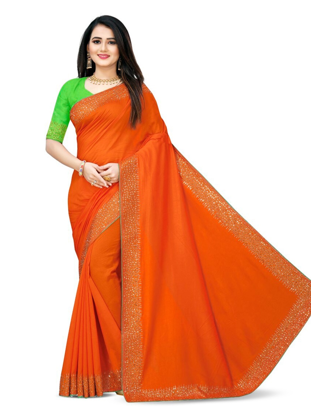 

SHAKTIJEN ENTERPRISE Embellished Ethnic Saree, Orange