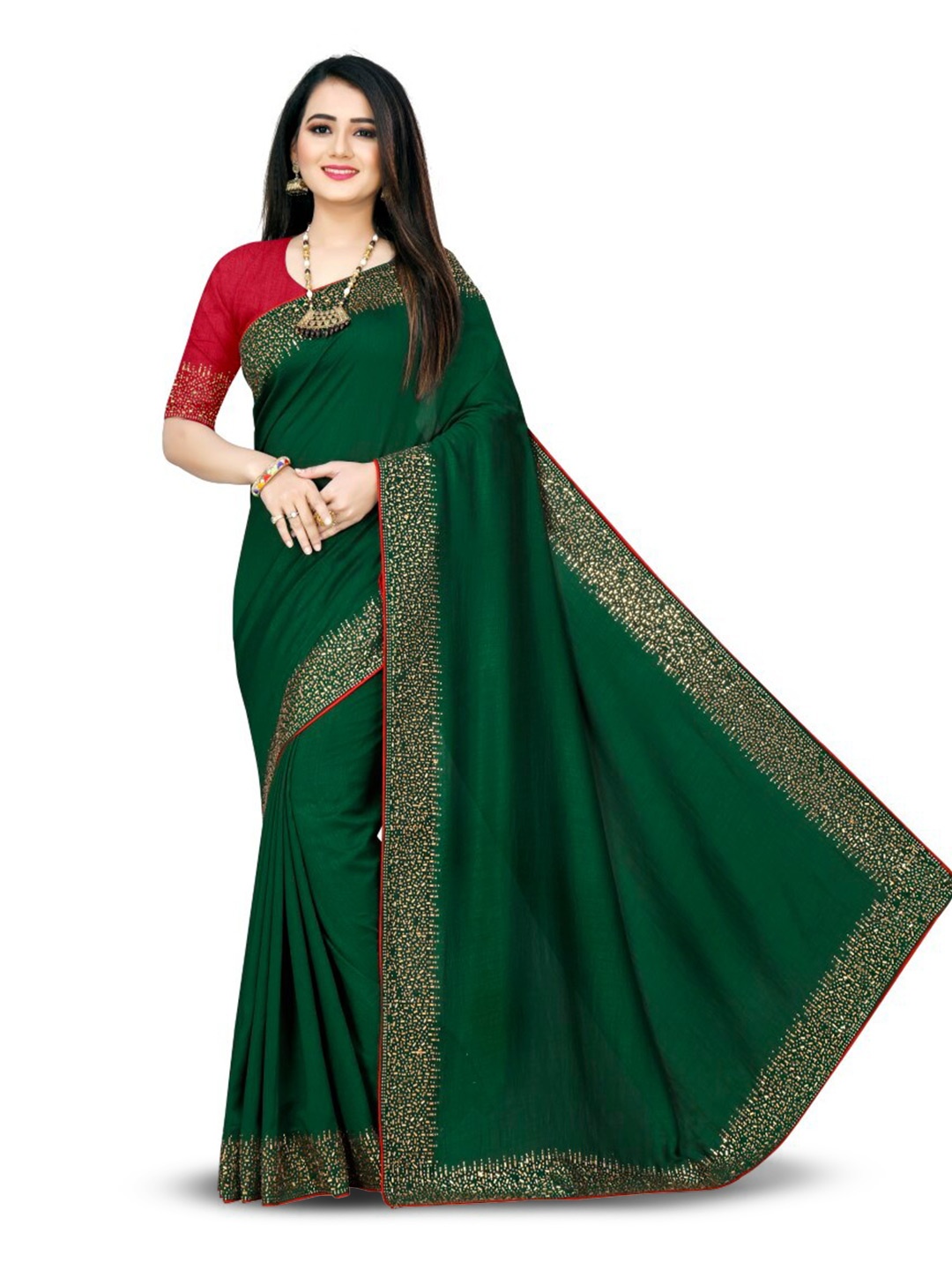 

SHAKTIJEN ENTERPRISE Embellished Saree, Green