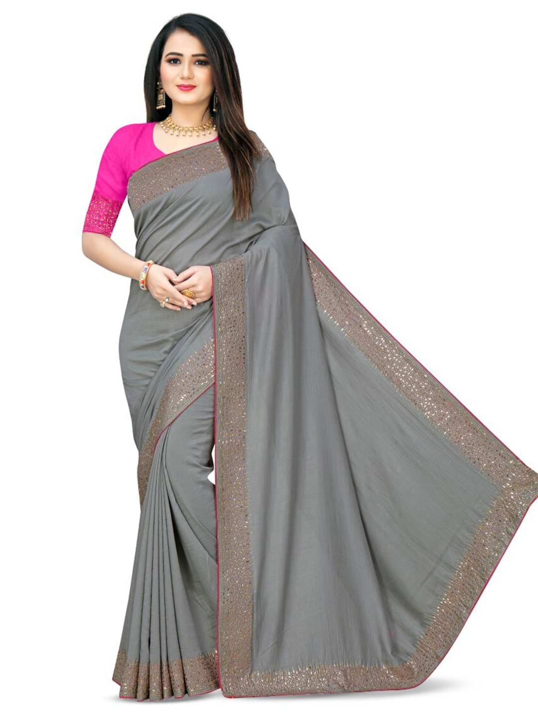 

SHAKTIJEN ENTERPRISE Embellished Ethnic Saree, Grey