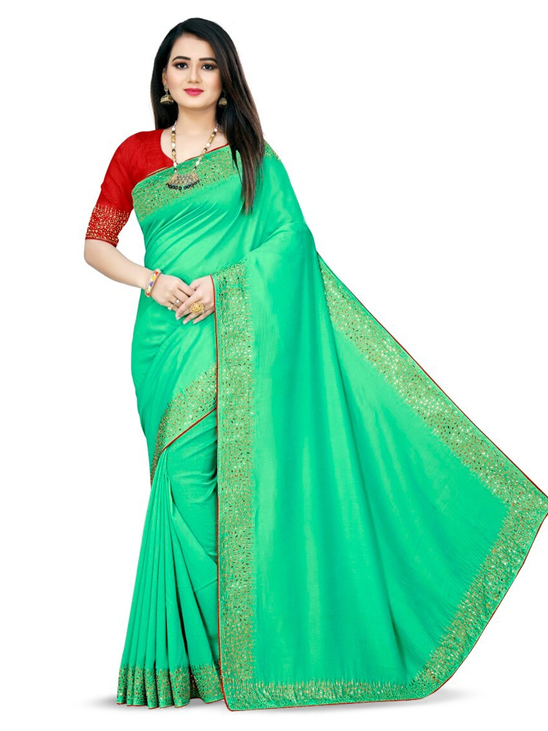 

SHAKTIJEN ENTERPRISE Embellished Ethnic Saree, Sea green