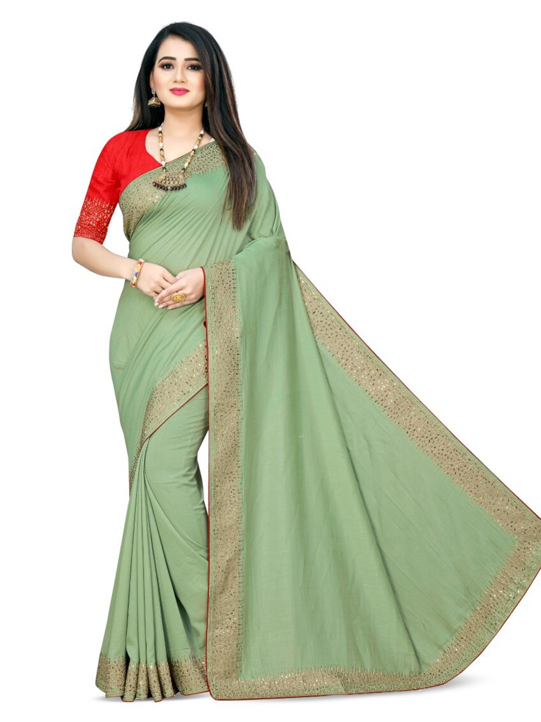 

SHAKTIJEN ENTERPRISE Embellished Ethnic Saree, Olive
