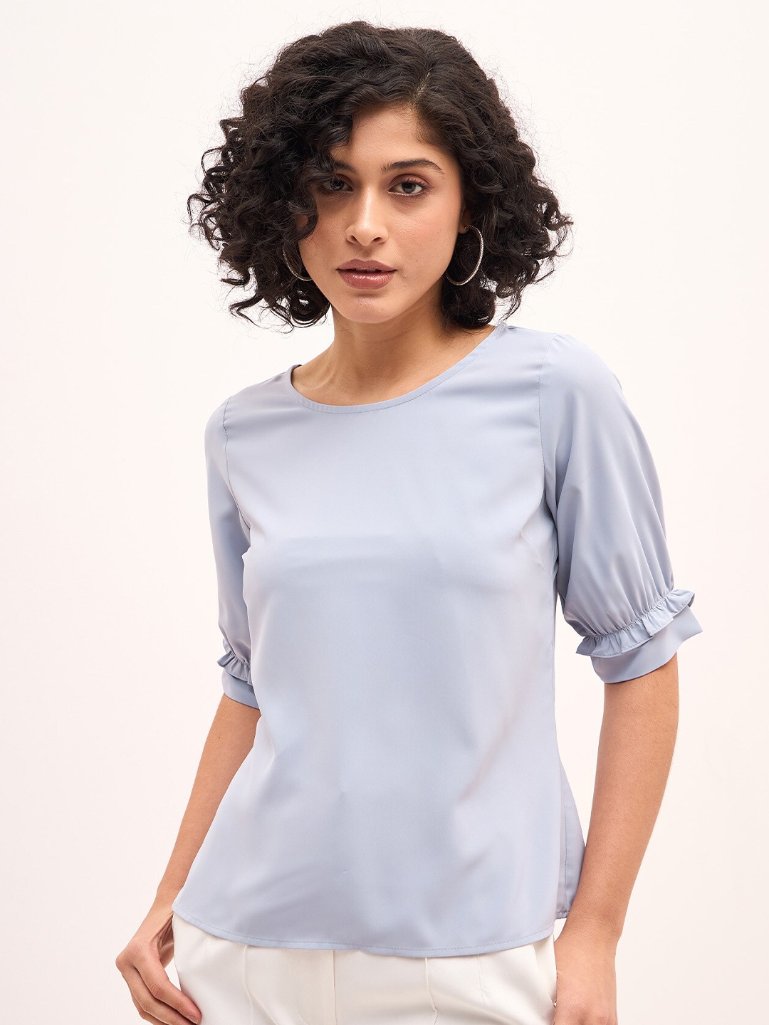 

SALT ATTIRE Puff Sleeve Round Neck Top, Blue