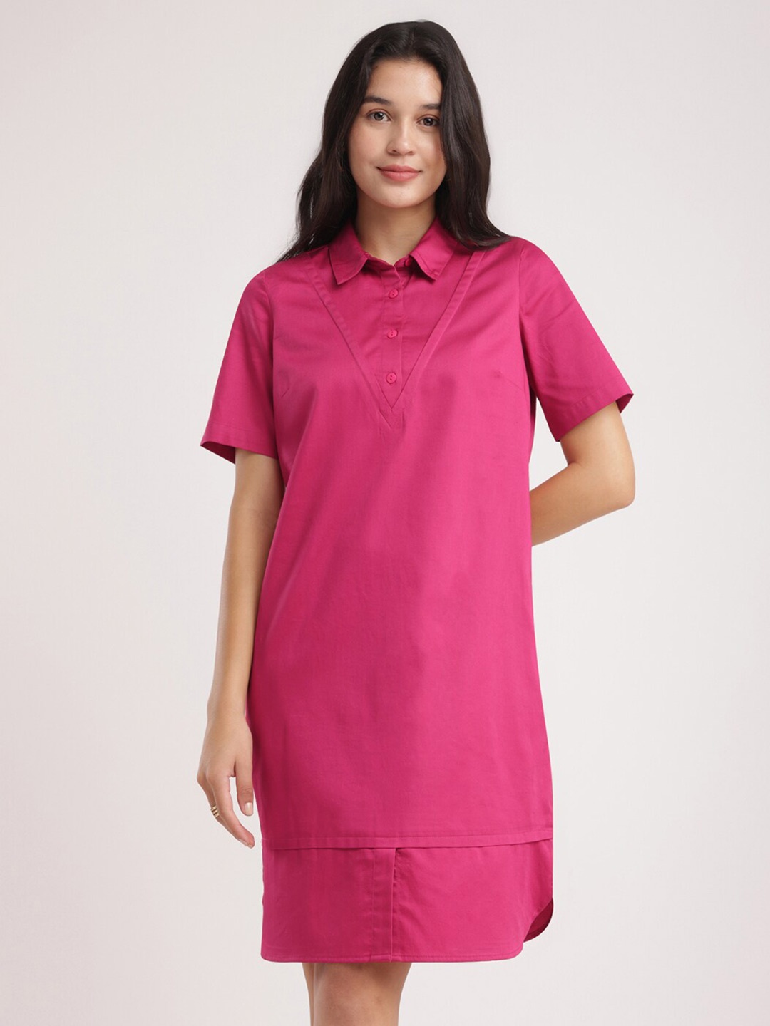 

FableStreet Short Sleeves Shirt Dress, Fuchsia