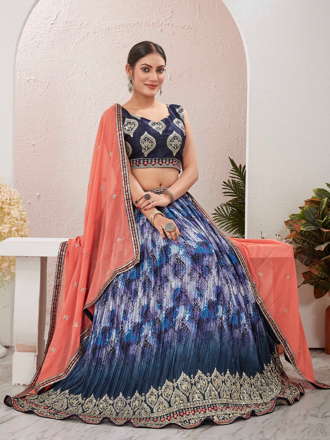 

Chandbaali Embroidered Ready to Wear Lehenga & Blouse With Dupatta, Blue
