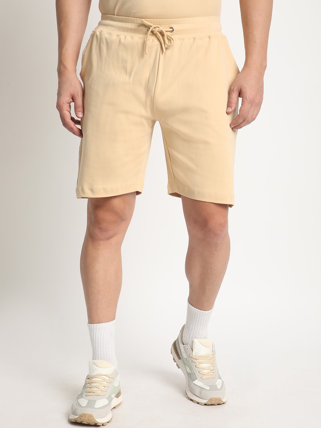

Bene Kleed Men Mid-Rise Pure Cotton Oversized Shorts, Beige