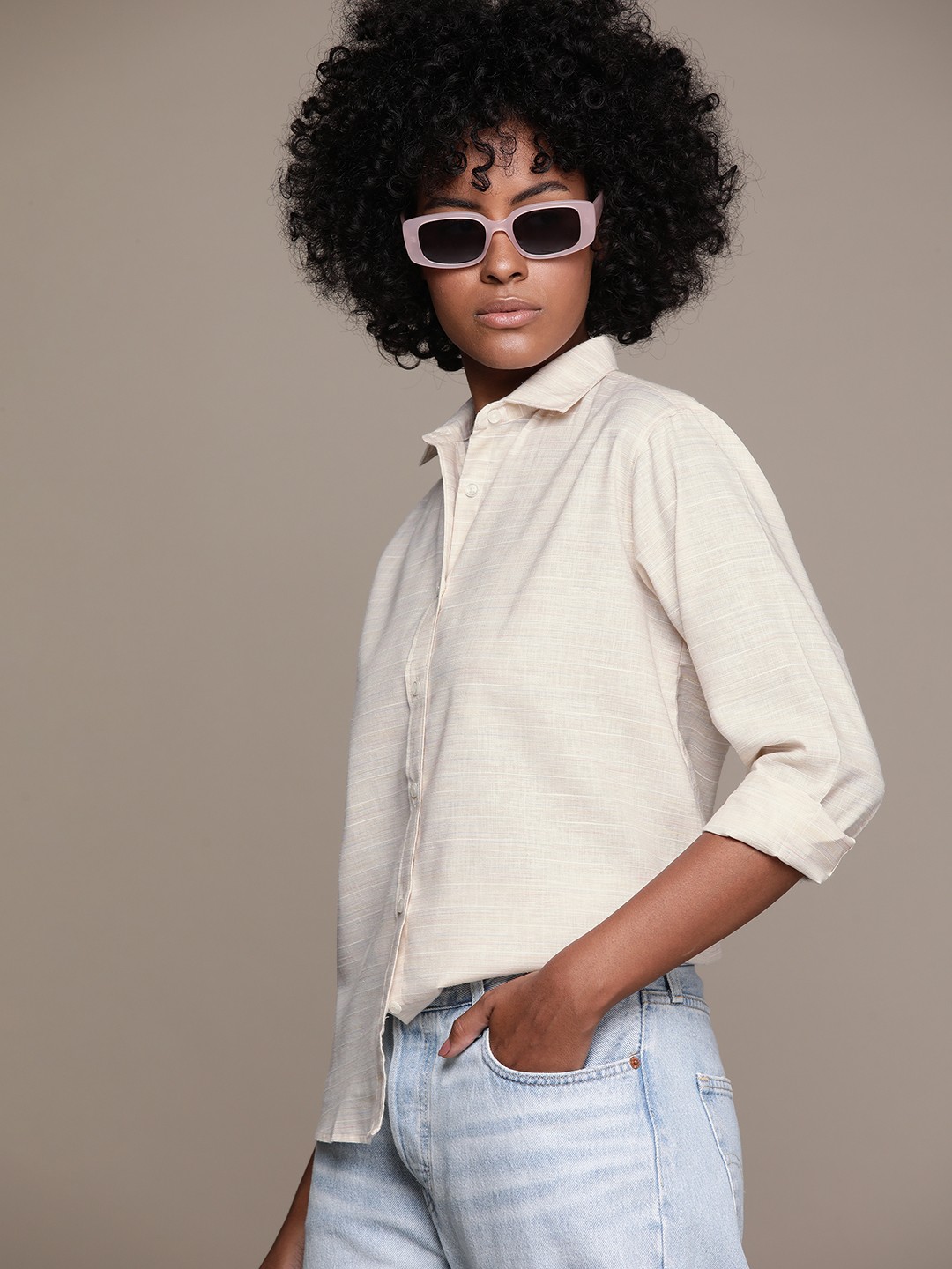 

Roadster Women Self Design Casual Shirt, Orange