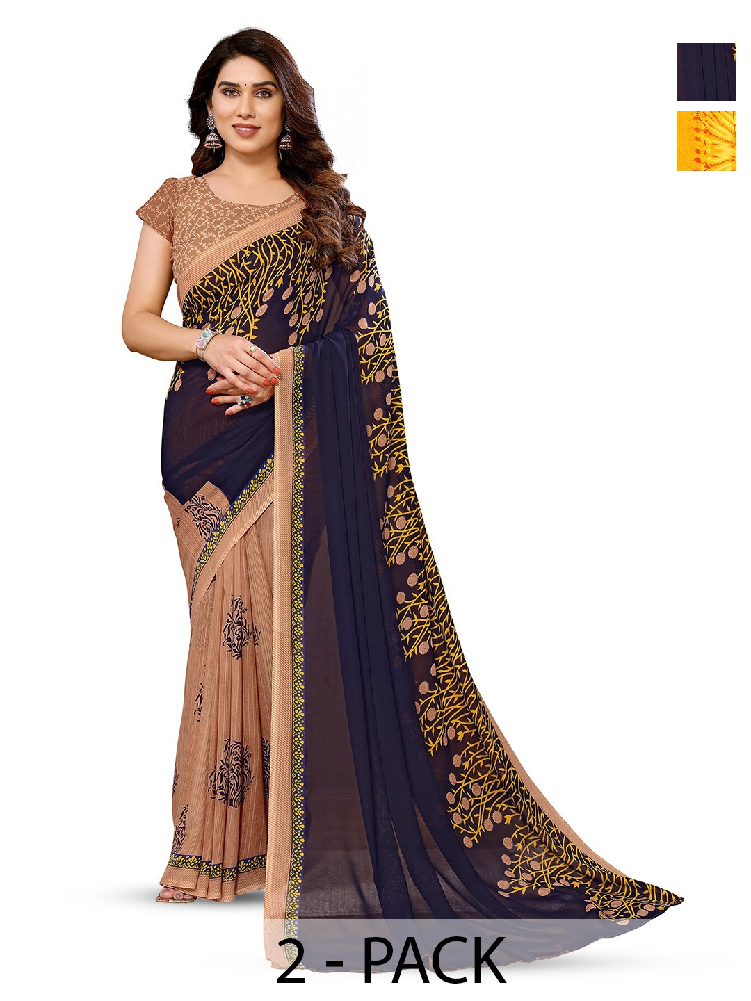 

ANAND SAREES Selection Of 2 Floral Saree, Orange