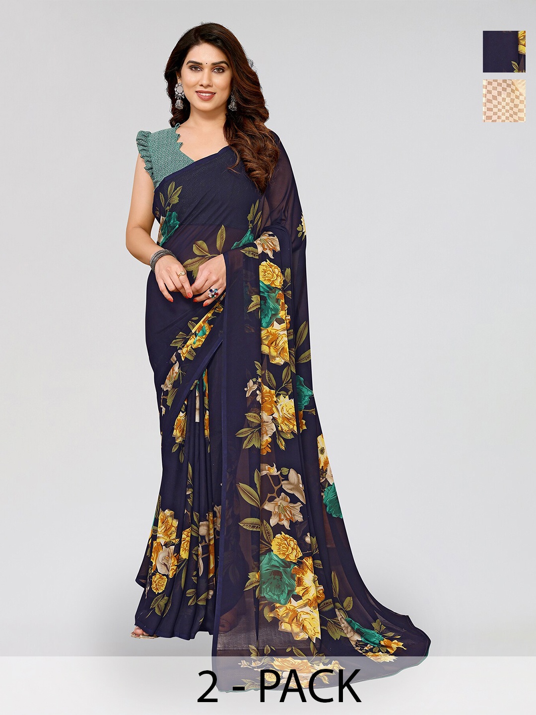 

ANAND SAREES Selection Of 2 Printed Sarees, Red
