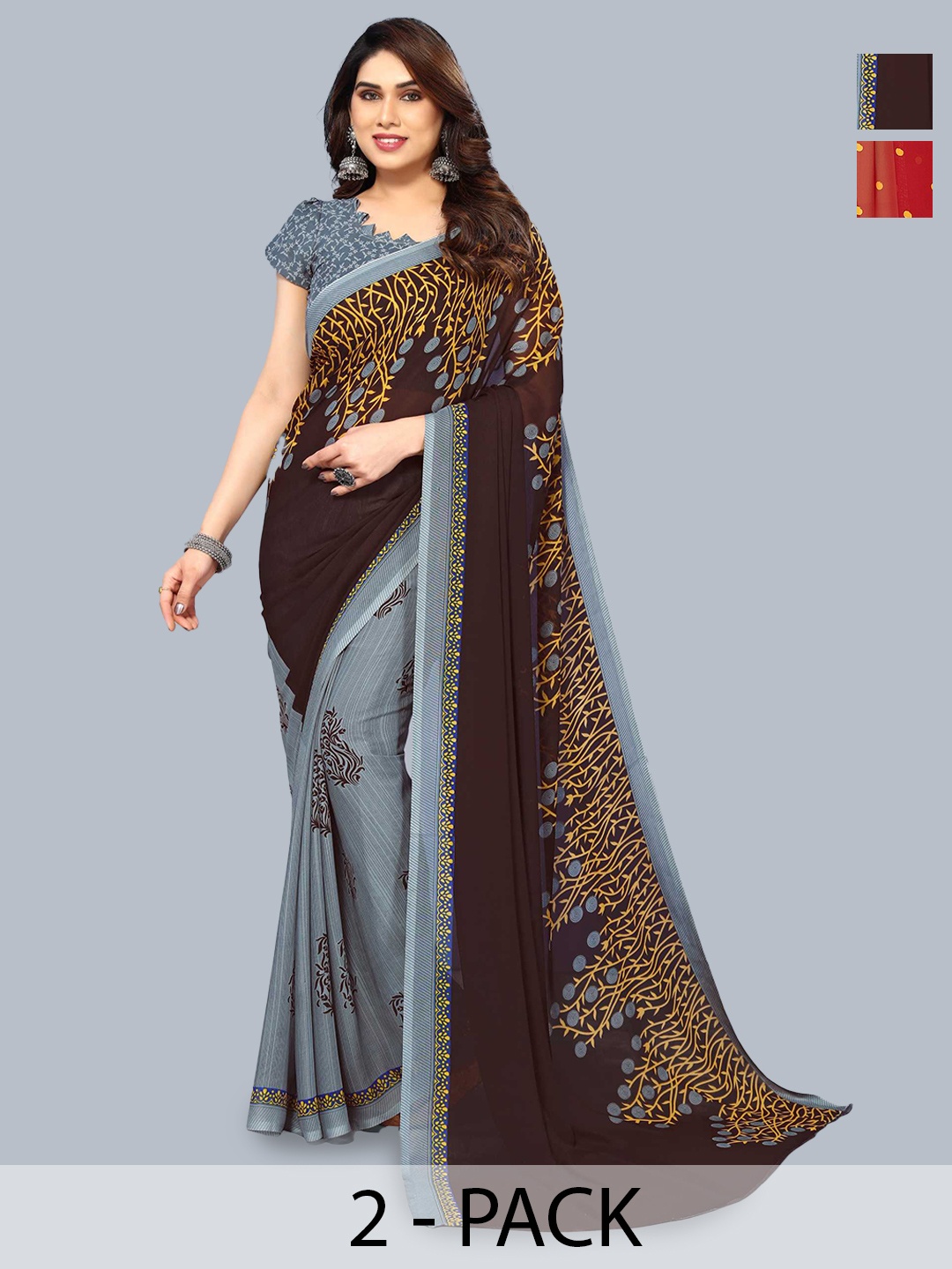 

ANAND SAREES Selection Of 2 Printed Saree, Yellow