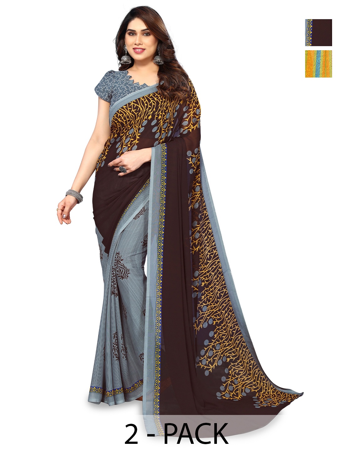 

ANAND SAREES Selection Of 2 Printed Sarees, Grey