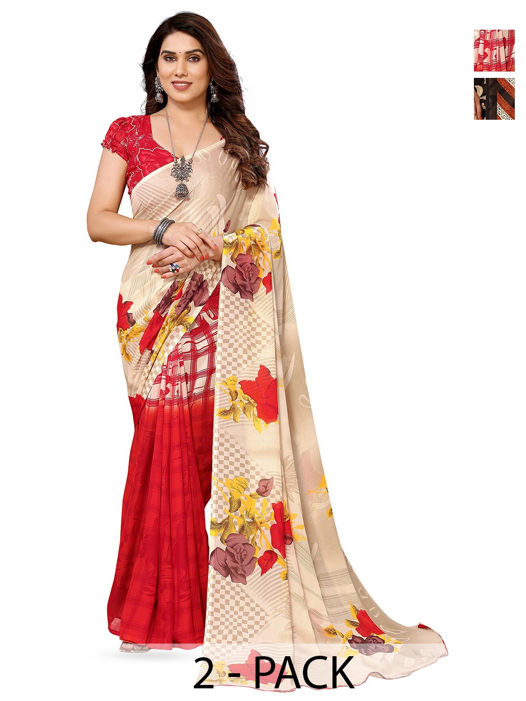 

ANAND SAREES Pack Of 2 Floral Printed Saree, Black