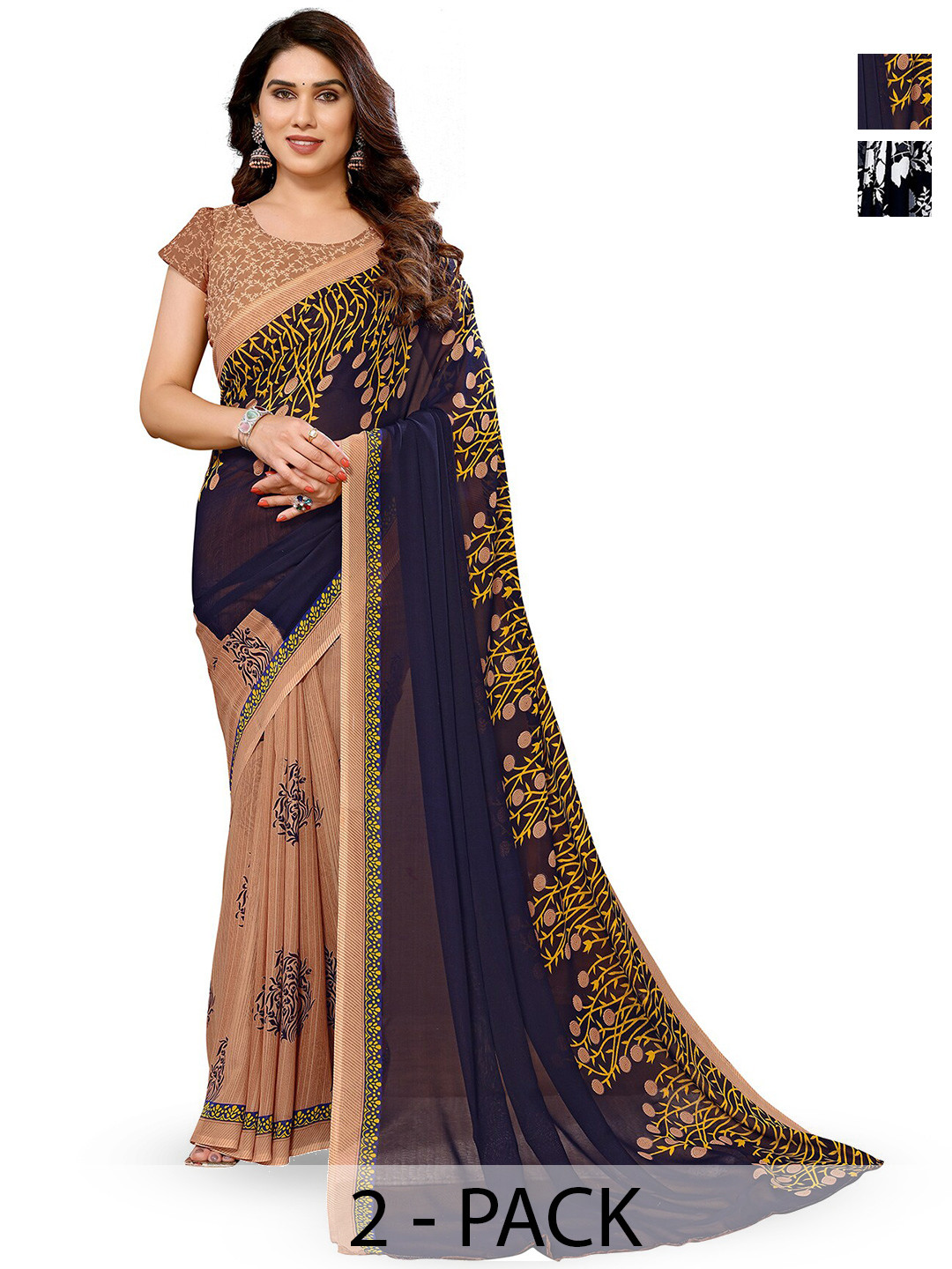 

ANAND SAREES Selection of 2 Floral Saree, Black