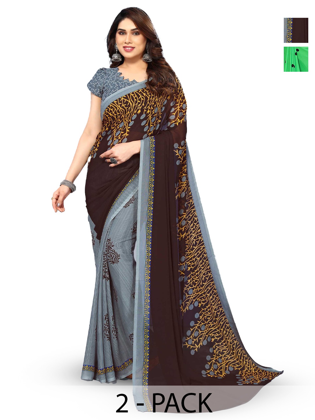 

ANAND SAREES Selection Of 2 Printed Sarees, Black
