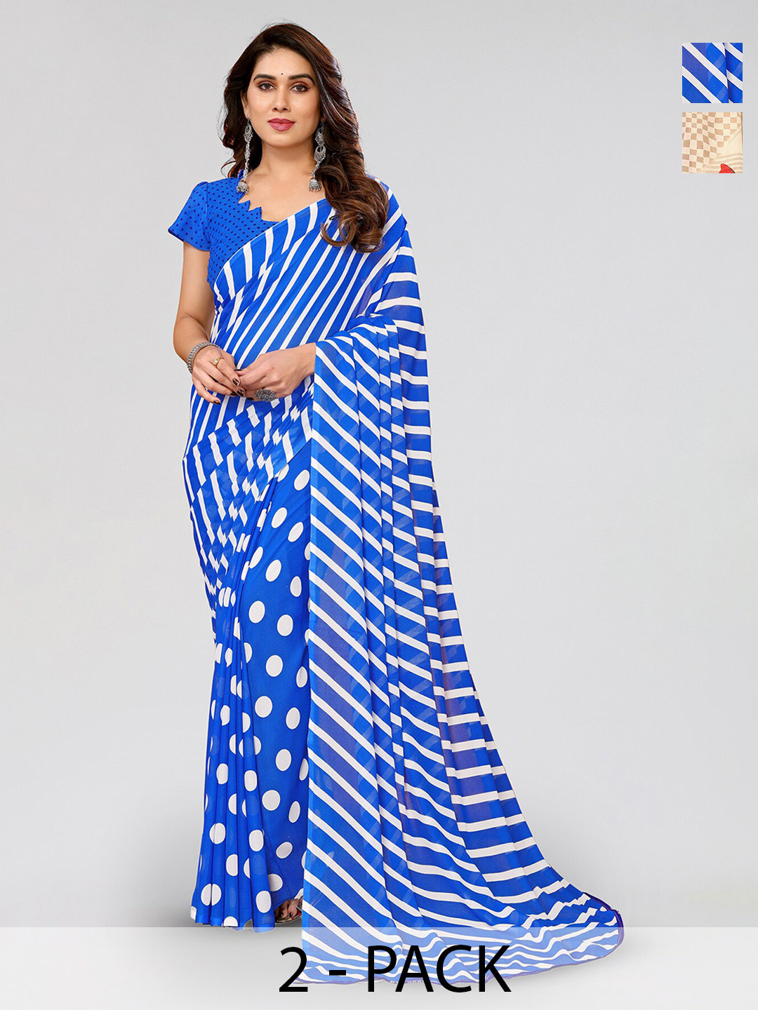 

ANAND SAREES Selection Of 2 Floral Printed Georgette Sarees, Cream