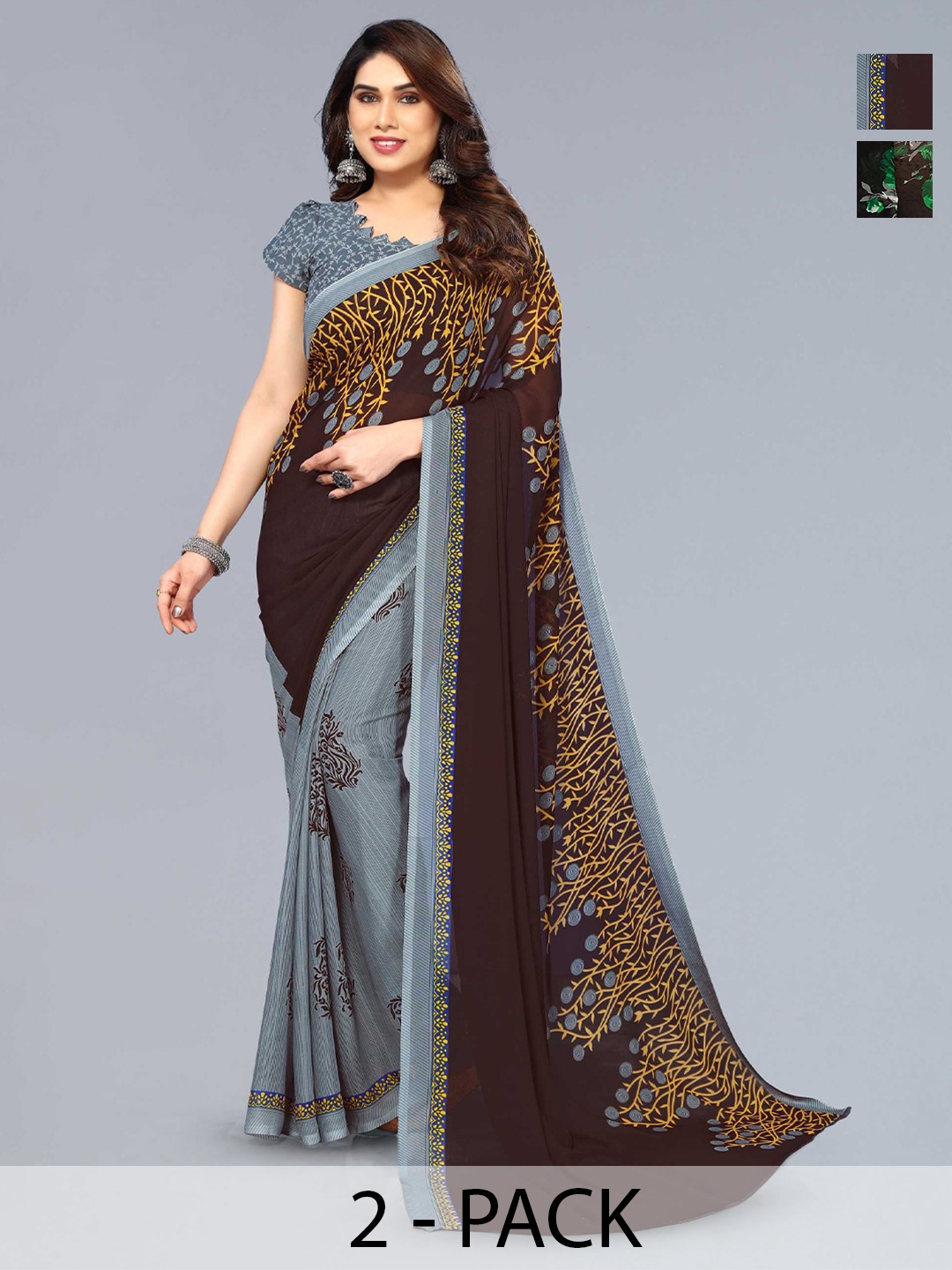 

ANAND SAREES Selection Of 2 Floral Saree, Black