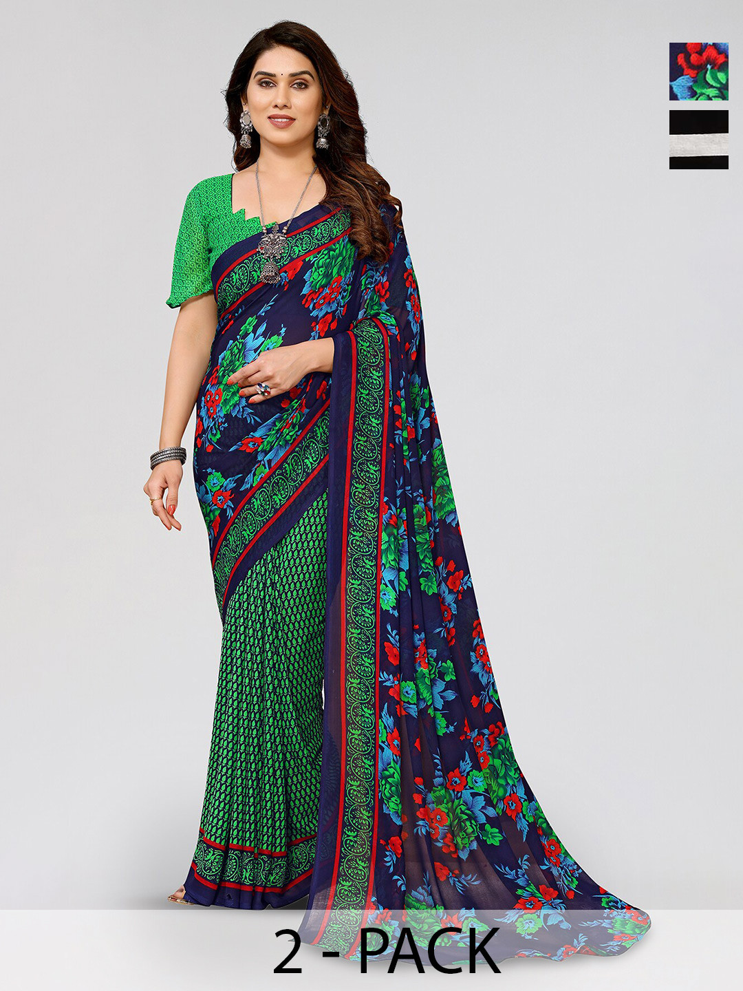 

ANAND SAREES Selection Of 2 Floral Saree, Black