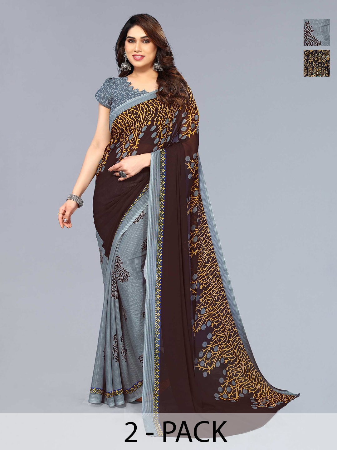 

ANAND SAREES Selection Of 2 Floral Saree, Grey