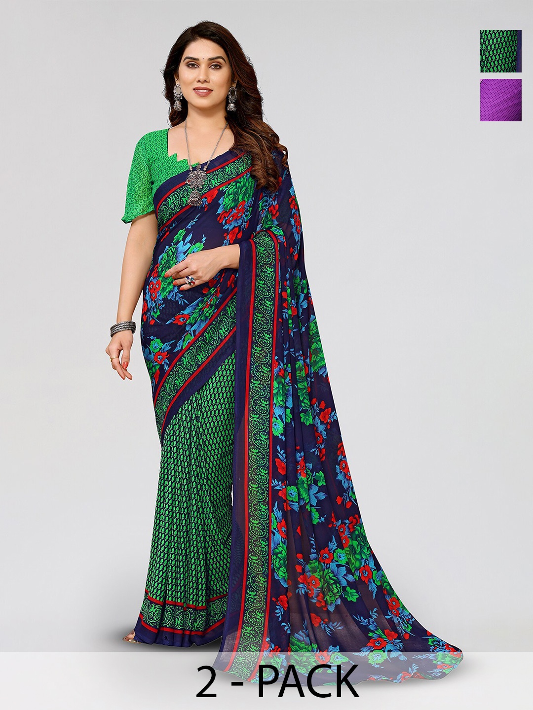 

ANAND SAREES Selection Of 2 Printed Saree, Purple