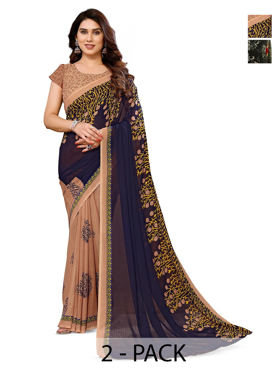 

ANAND SAREES Selection Of 2 Printed Saree, Black