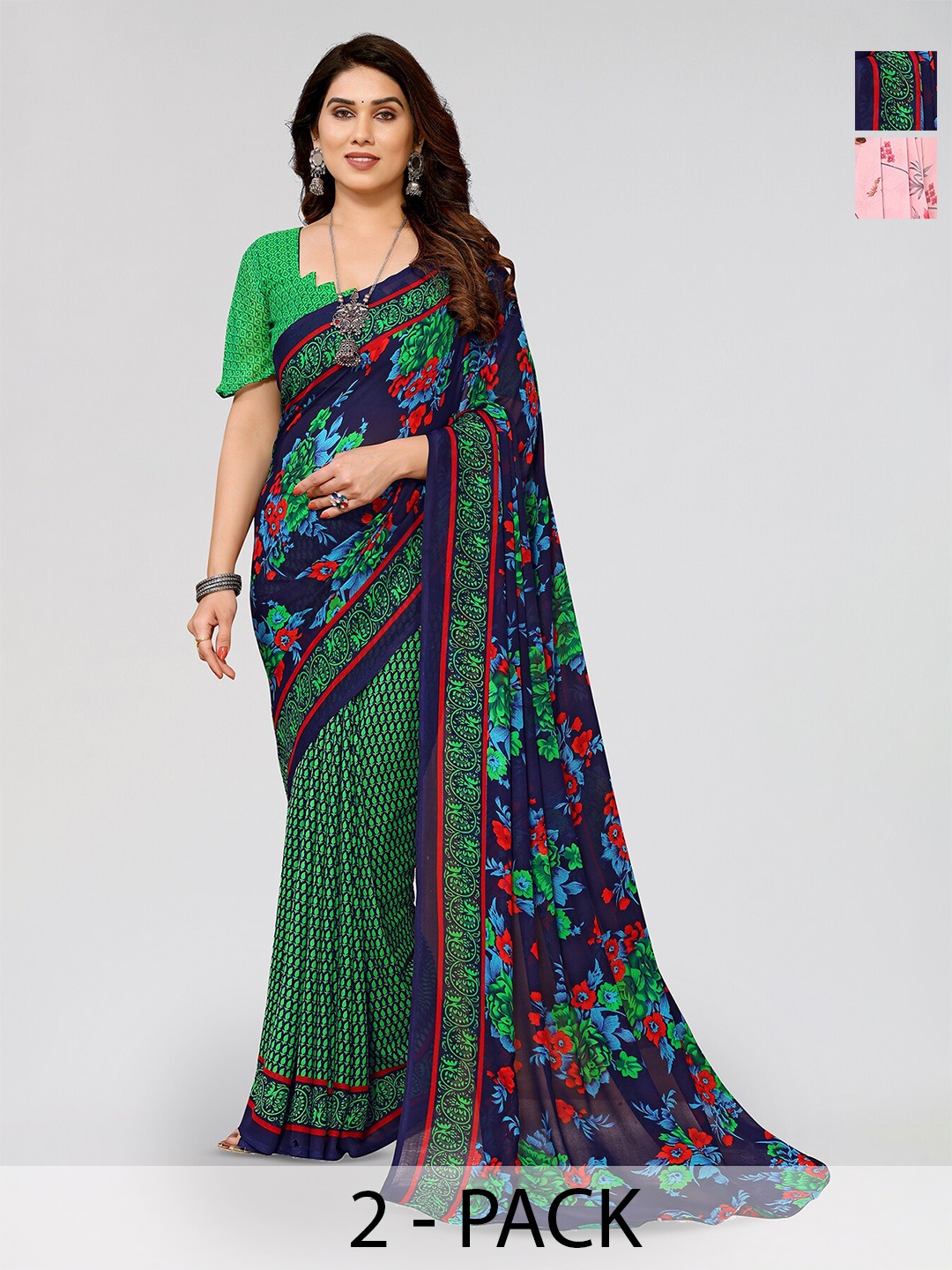 

ANAND SAREES Selection Of 2 Floral Saree, Pink