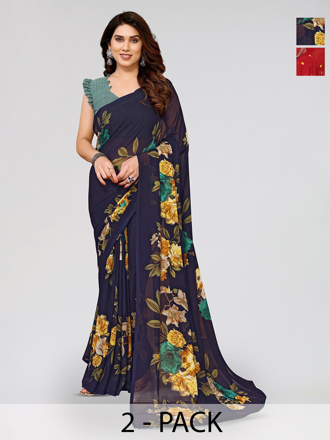 

ANAND SAREES Selection Of 2 Printed Sarees, Navy blue