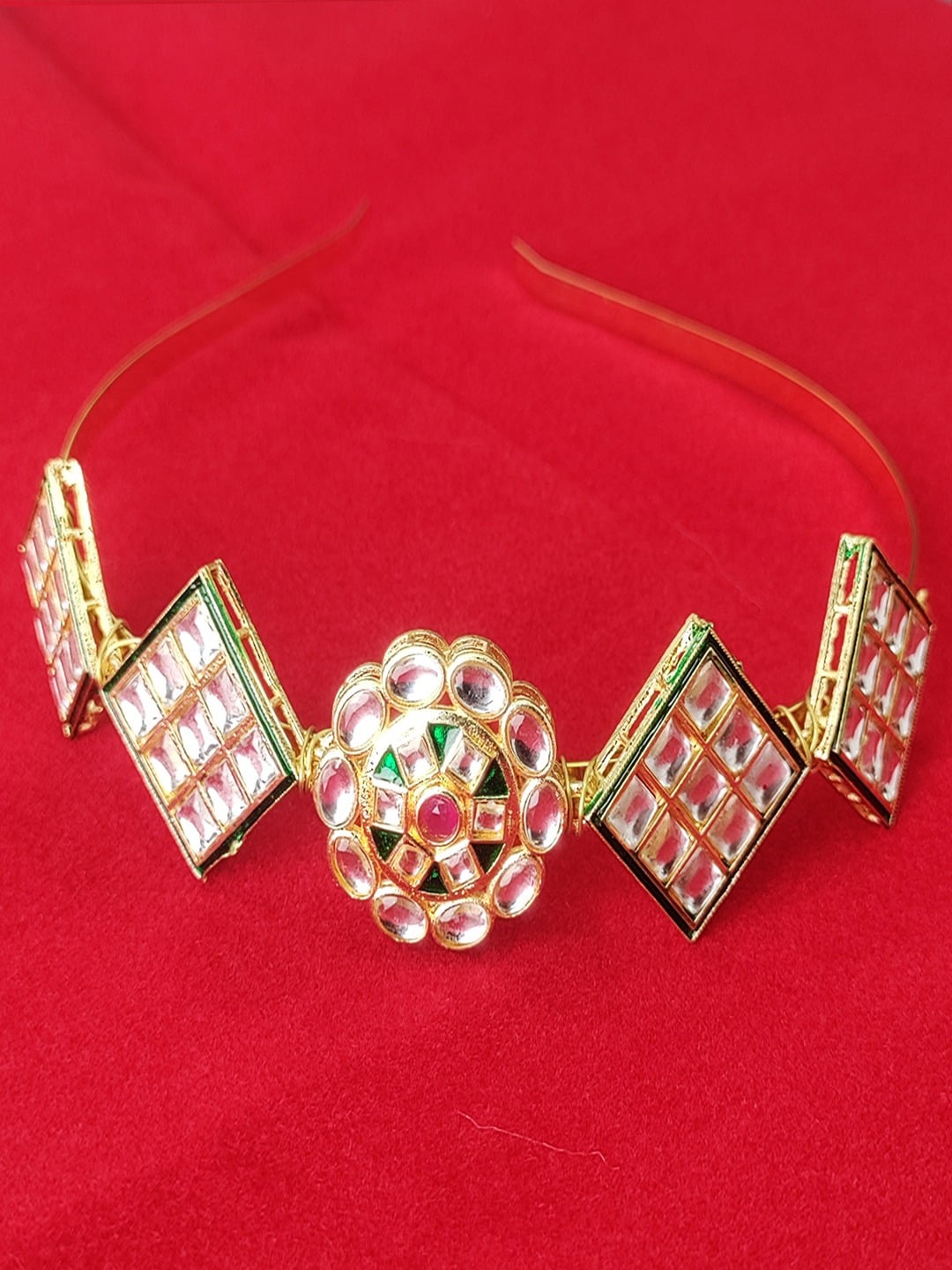 

UNIVERSITY TRENDZ Gold-Plated Kundan Studded Sheeshphool Head Jewellery