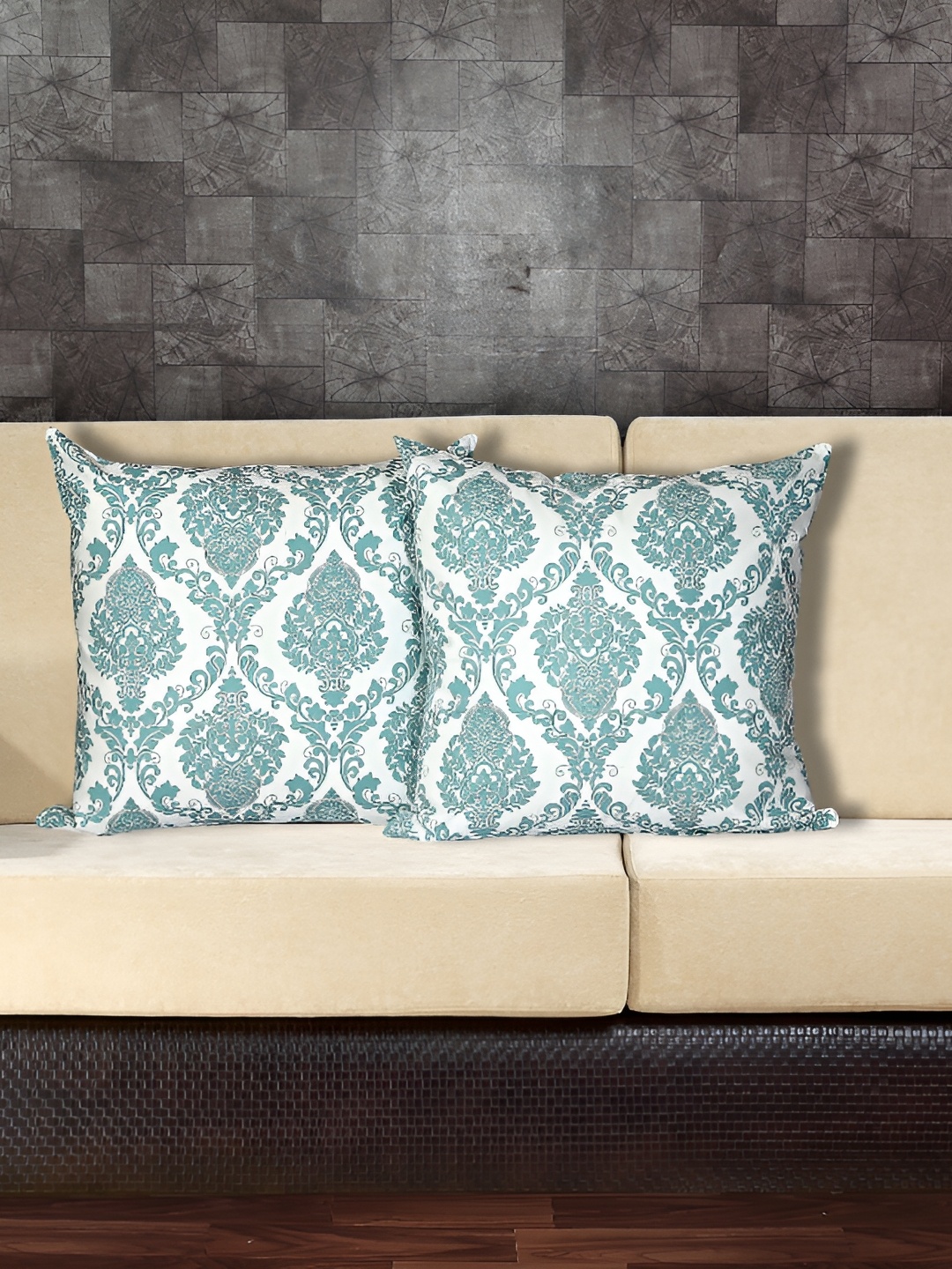 

Texstylers White & Green 2 Pieces Printed Reversible Cotton Square Cushion Covers